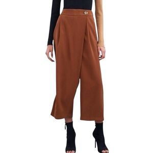 Zara Brown Wrap Front Trousers Pants Business Casual Size S EUC Business Casual